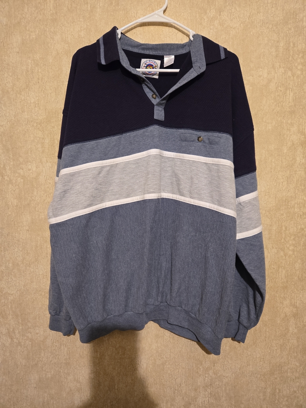 Striped Vintage Pullover - Navy and Heather Blue Size 2x
